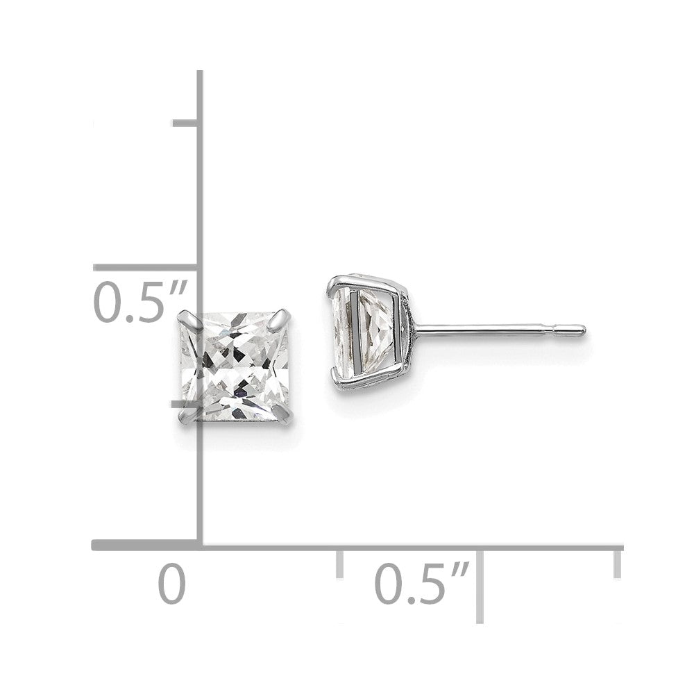 14k White Gold 5 mm Square CZ Post Earrings (0.73 grams)