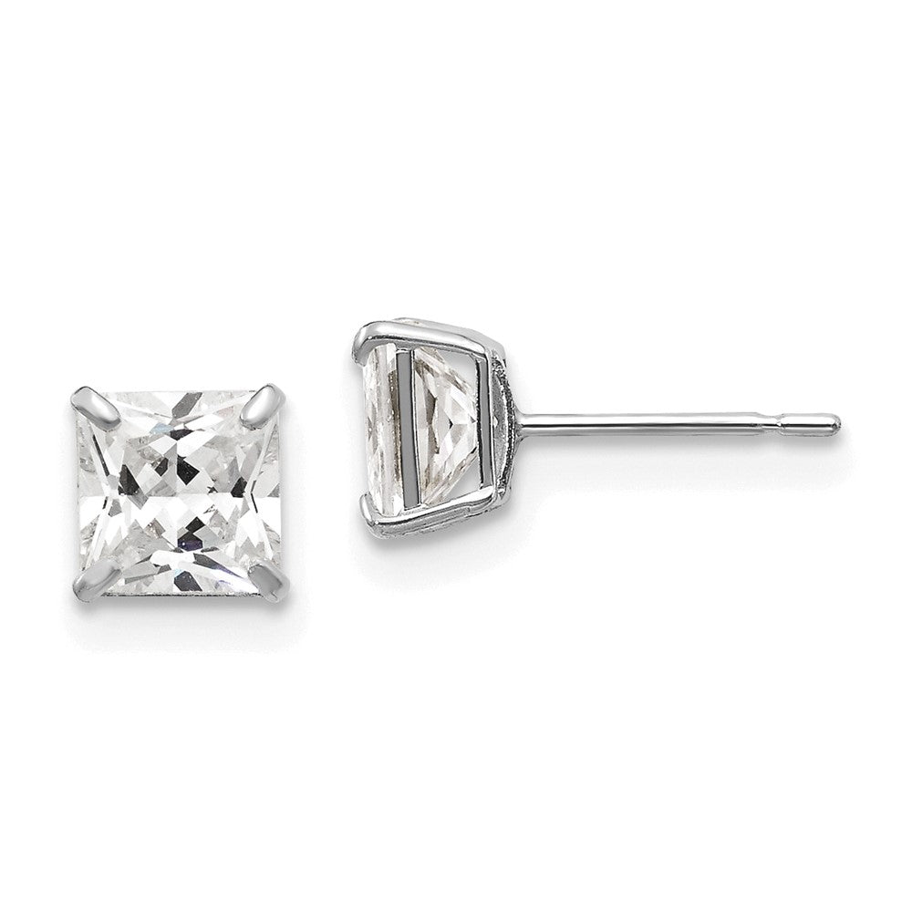 14k White Gold 5 mm Square CZ Post Earrings (0.73 grams)