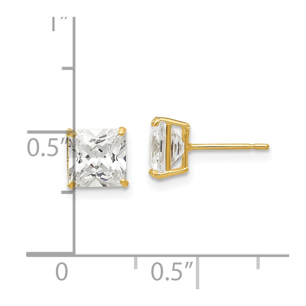 14k Yellow Gold 6 mm Square CZ Post Earrings (1.09 grams)