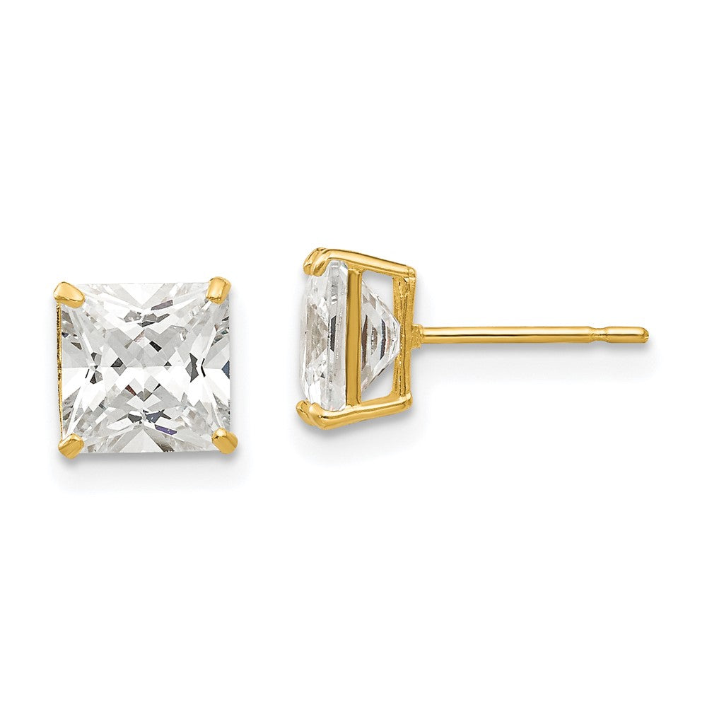 14k Yellow Gold 6 mm Square CZ Post Earrings (1.09 grams)