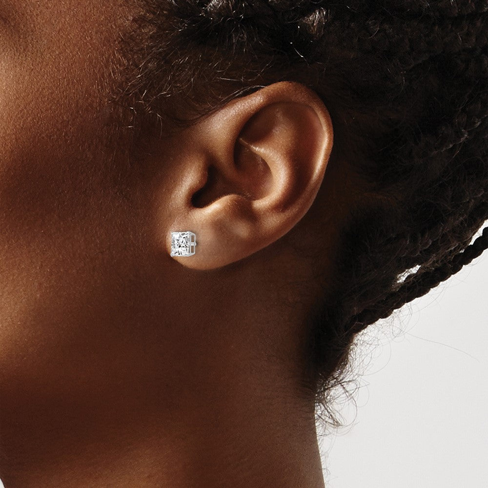 14k White Gold 6 mm Square CZ Post Earrings (1.09 grams)