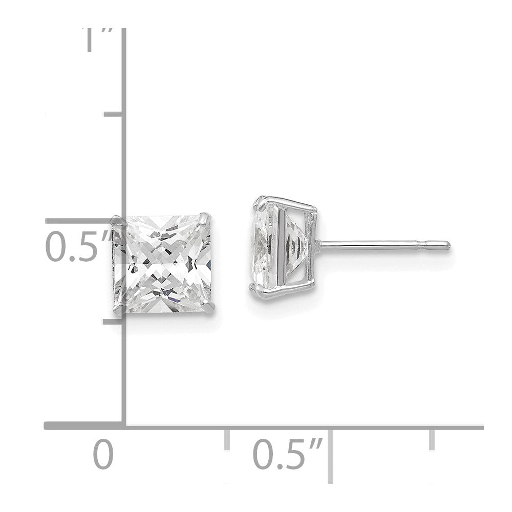 14k White Gold 6 mm Square CZ Post Earrings (1.09 grams)