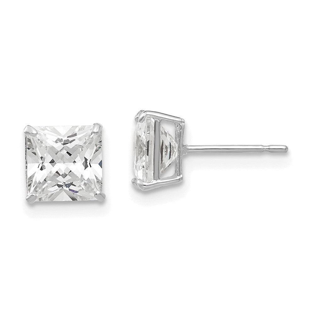 14k White Gold 6 mm Square CZ Post Earrings (1.09 grams)