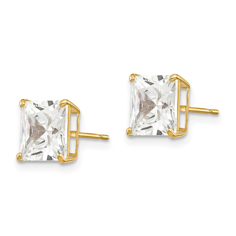 14k Yellow Gold 8 mm Square CZ Post Earrings (1.67 grams)