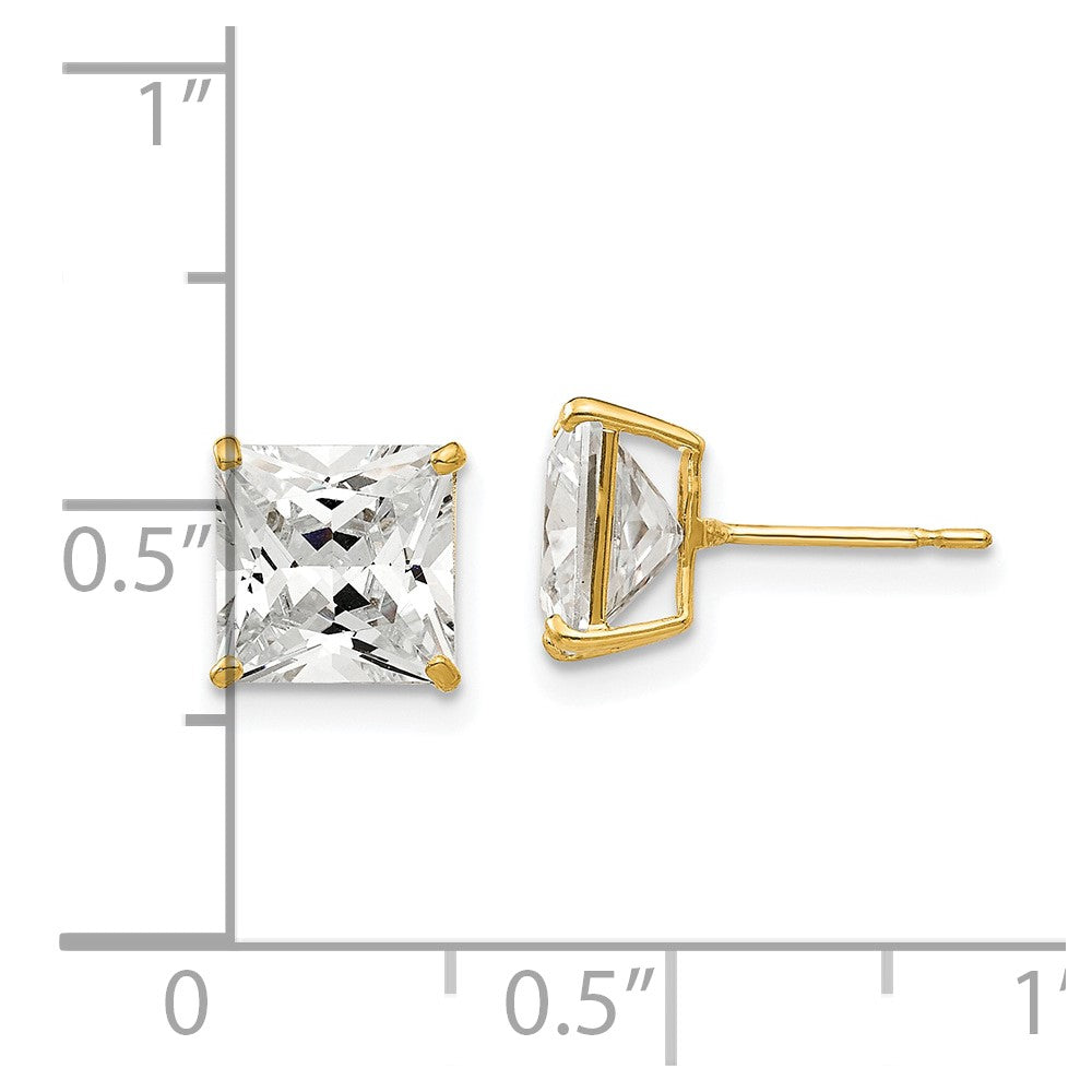 14k Yellow Gold 8 mm Square CZ Post Earrings (1.67 grams)