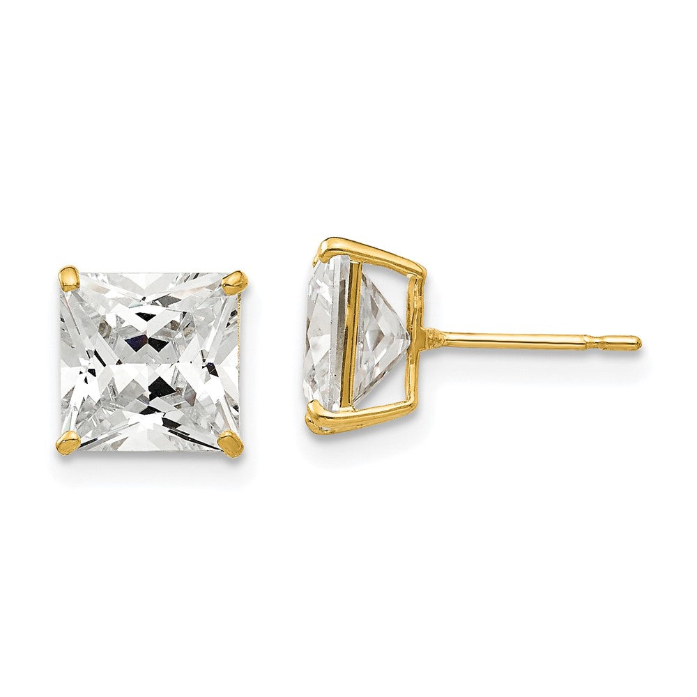 14k Yellow Gold 8 mm Square CZ Post Earrings (1.67 grams)