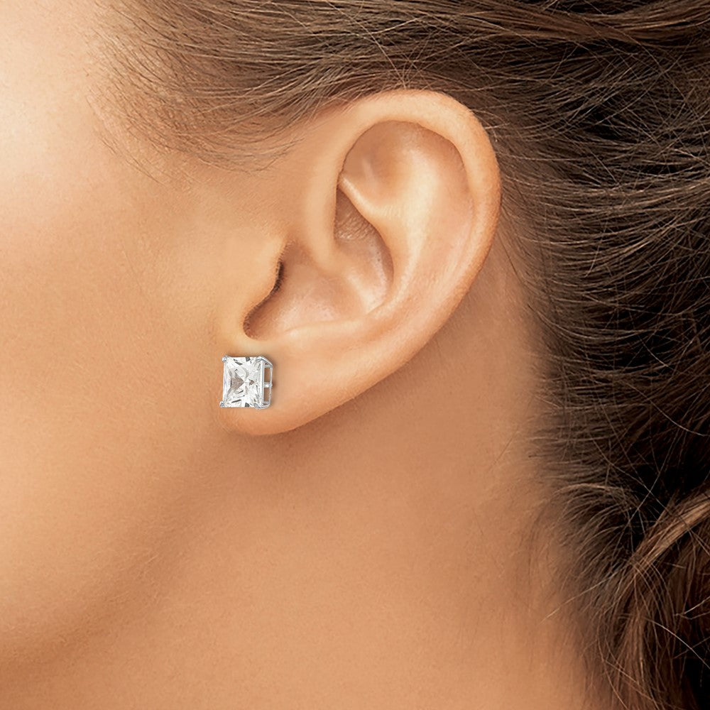 14k White Gold 7 mm Square CZ Post Earrings (1.67 grams)