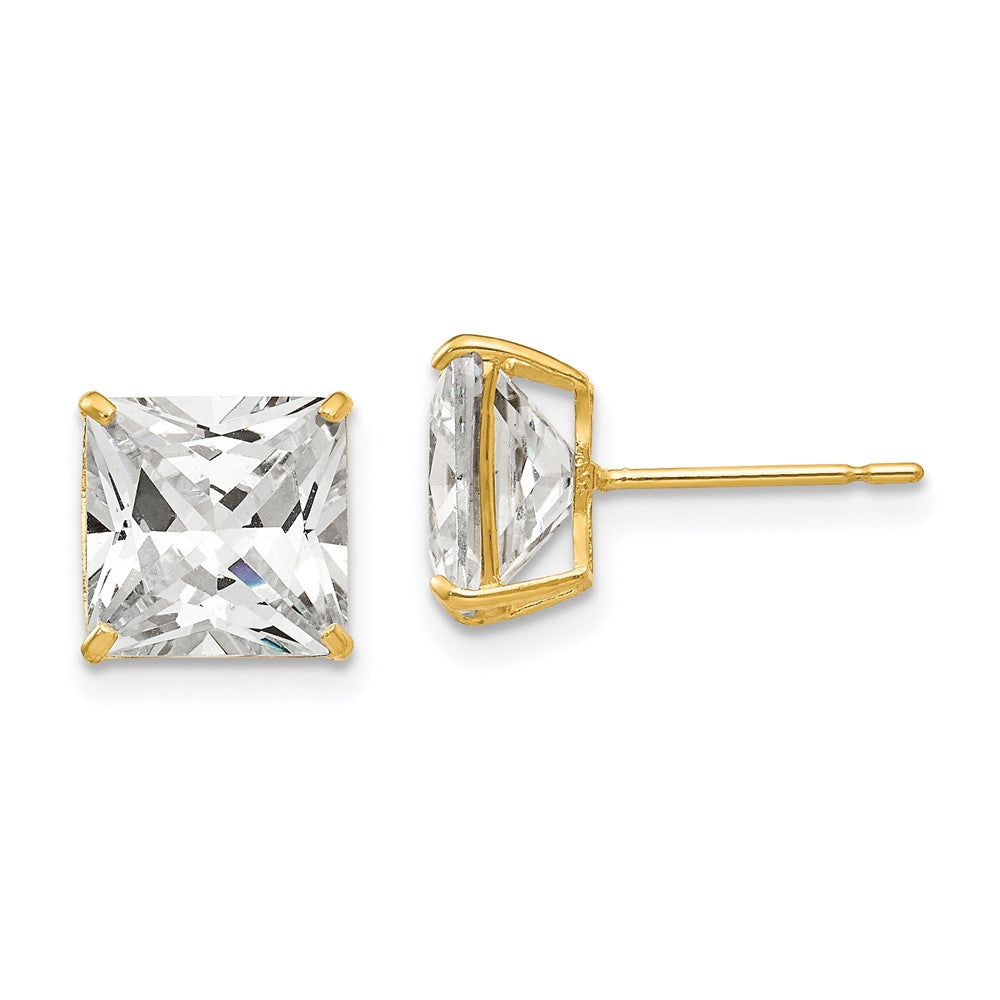 14k Yellow Gold 9 mm Square CZ Post Earrings (2.11 grams)