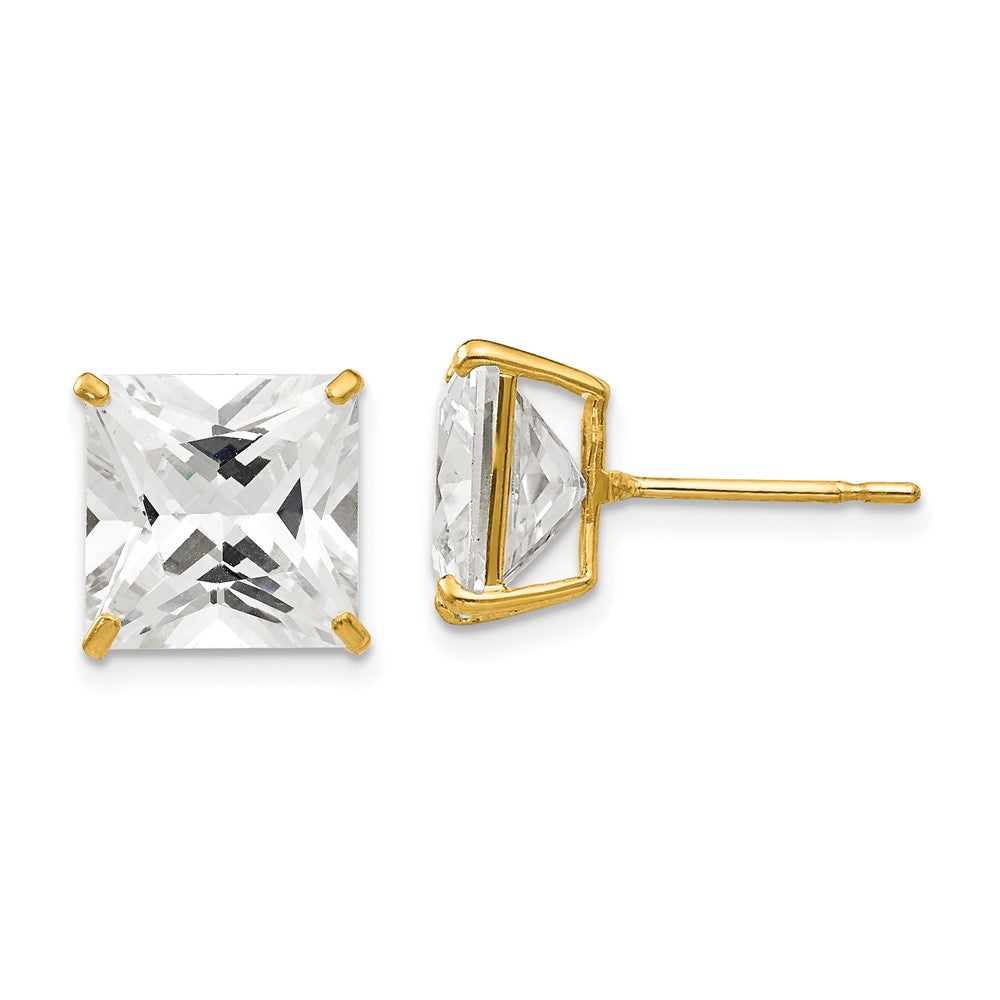 14k Yellow Gold 11 mm Square CZ Post Earrings (3.2 grams)