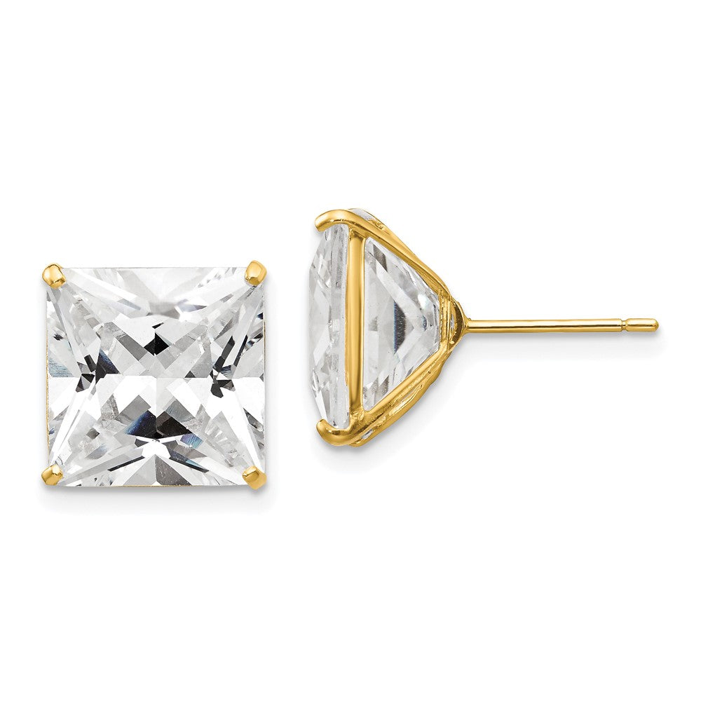 14k Yellow Gold 12 mm Square CZ Post Earrings (5.13 grams)