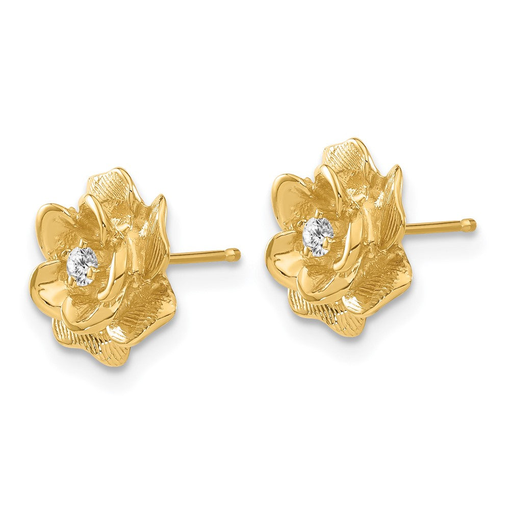 14k Yellow Gold 11 mm Gold AA Diamond Flower Post Earrings (2.3 grams)
