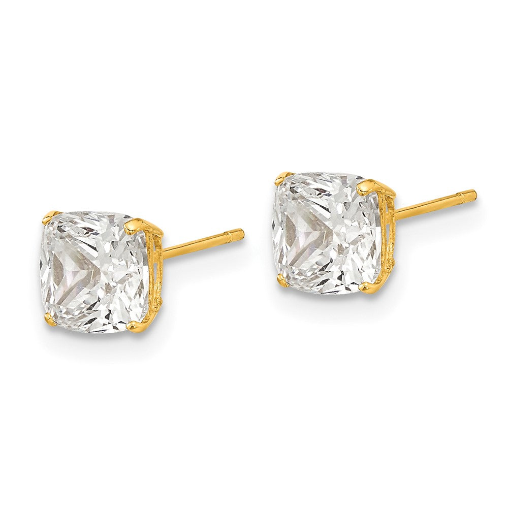 14k Yellow Gold 6 mm Polished x Cushion Cut CZ Stud Post Earrings (0.95 grams)