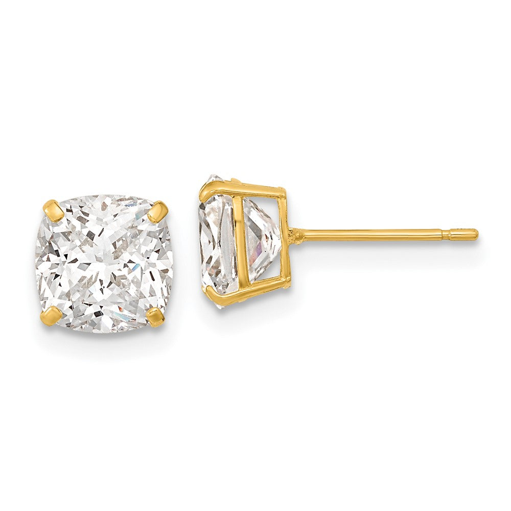 14k Yellow Gold 7 mm Polished x Cushion Cut CZ Studs Post Earrings (1.49 grams)