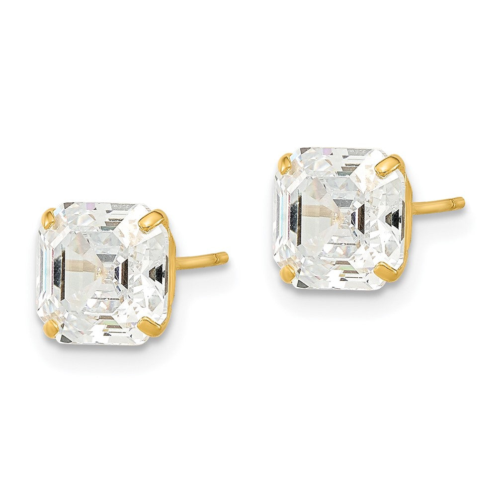 14k Yellow Gold 7 mm Polished x Asscher Cut CZ Studs Post Earrings (1.58 grams)