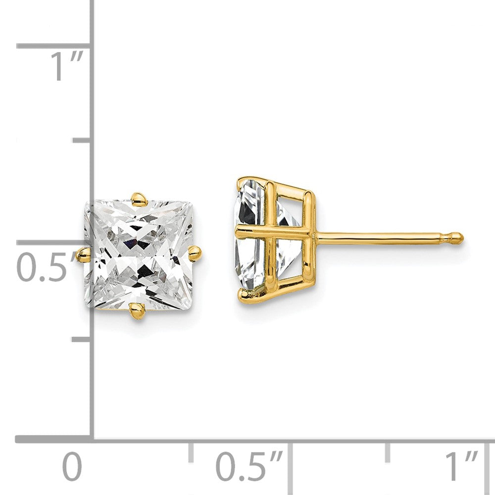 14k Yellow Gold 8 mm Princess Cut Cubic Zirconia earring (0.89 grams)