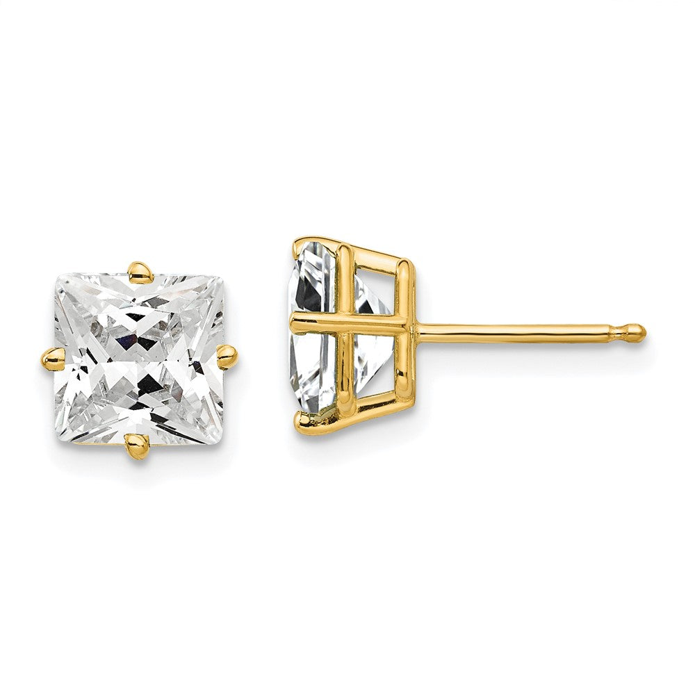 14k Yellow Gold 8 mm Princess Cut Cubic Zirconia earring (0.89 grams)