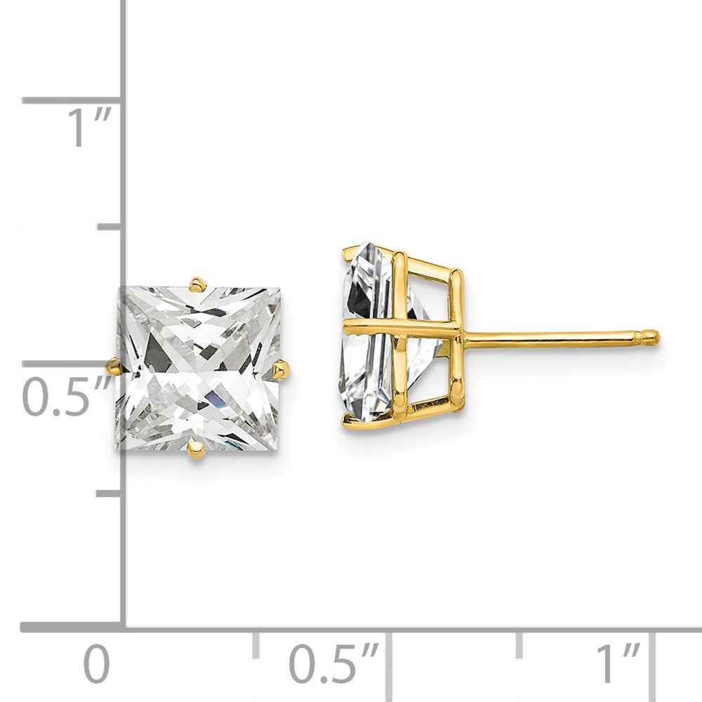 14k Yellow Gold 9 mm Princess Cut Cubic Zirconia Earrings (0.89 grams)