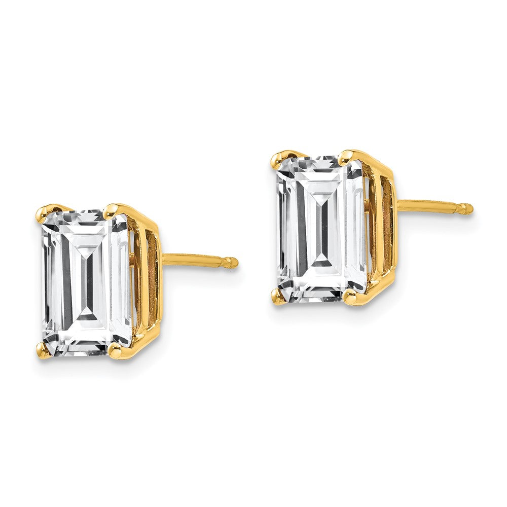 14k Yellow Gold 7 mm Emerald Cut Cubic Zirconia Earrings (1.33 grams)