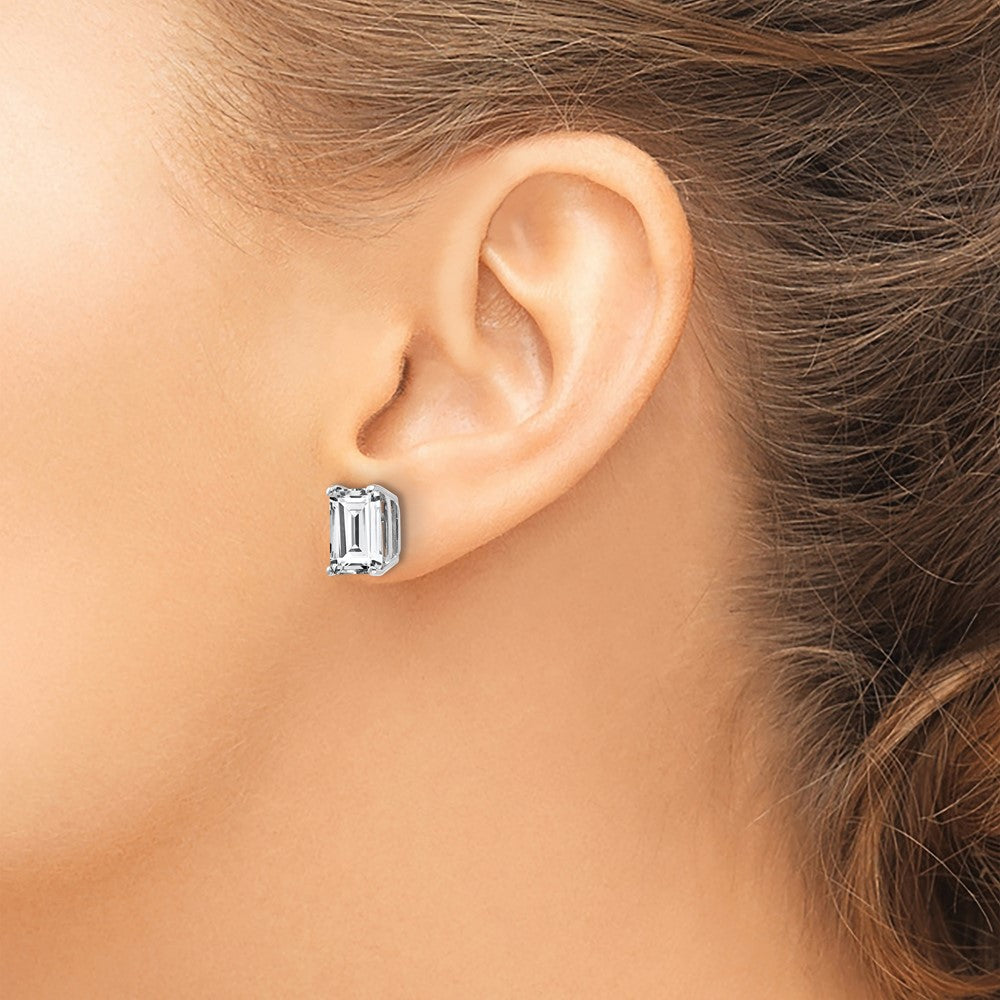 14k White Gold 7 mm Emerald Cut Cubic Zirconia Earrings (1.05 grams)