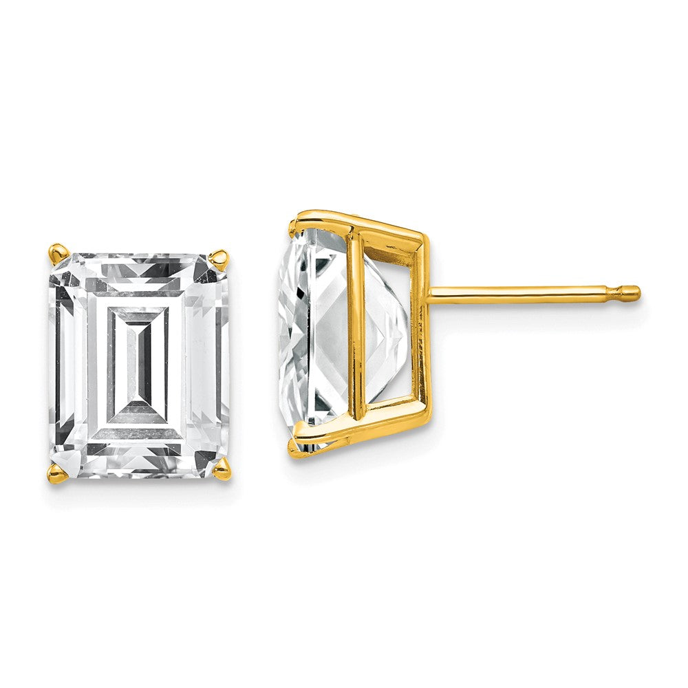 14k Yellow Gold 8 mm Emerald Cut Cubic Zirconia Earrings (1.24 grams)