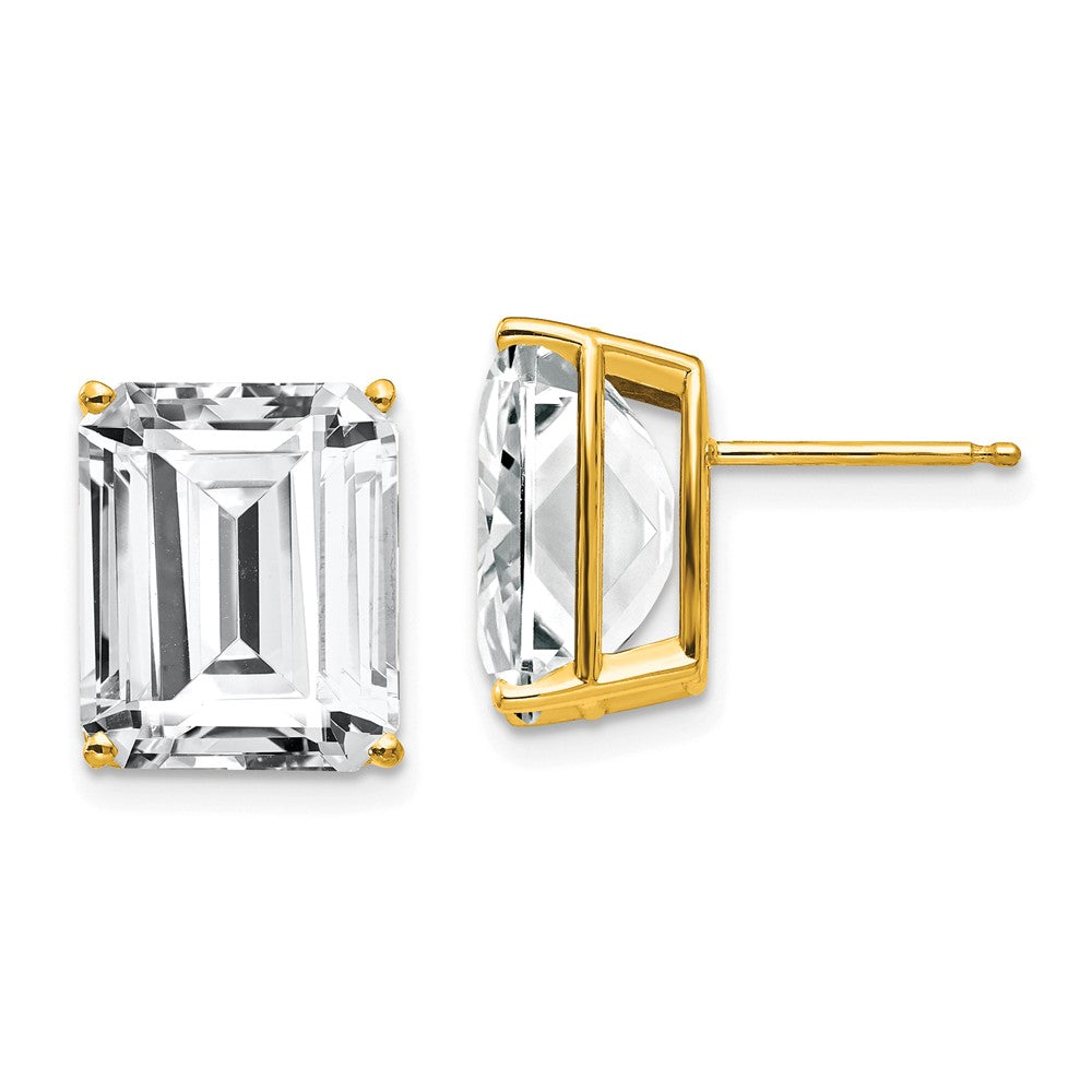 14k Yellow Gold 10 mm Emerald Cut Cubic Zirconia Earrings (1.64 grams)