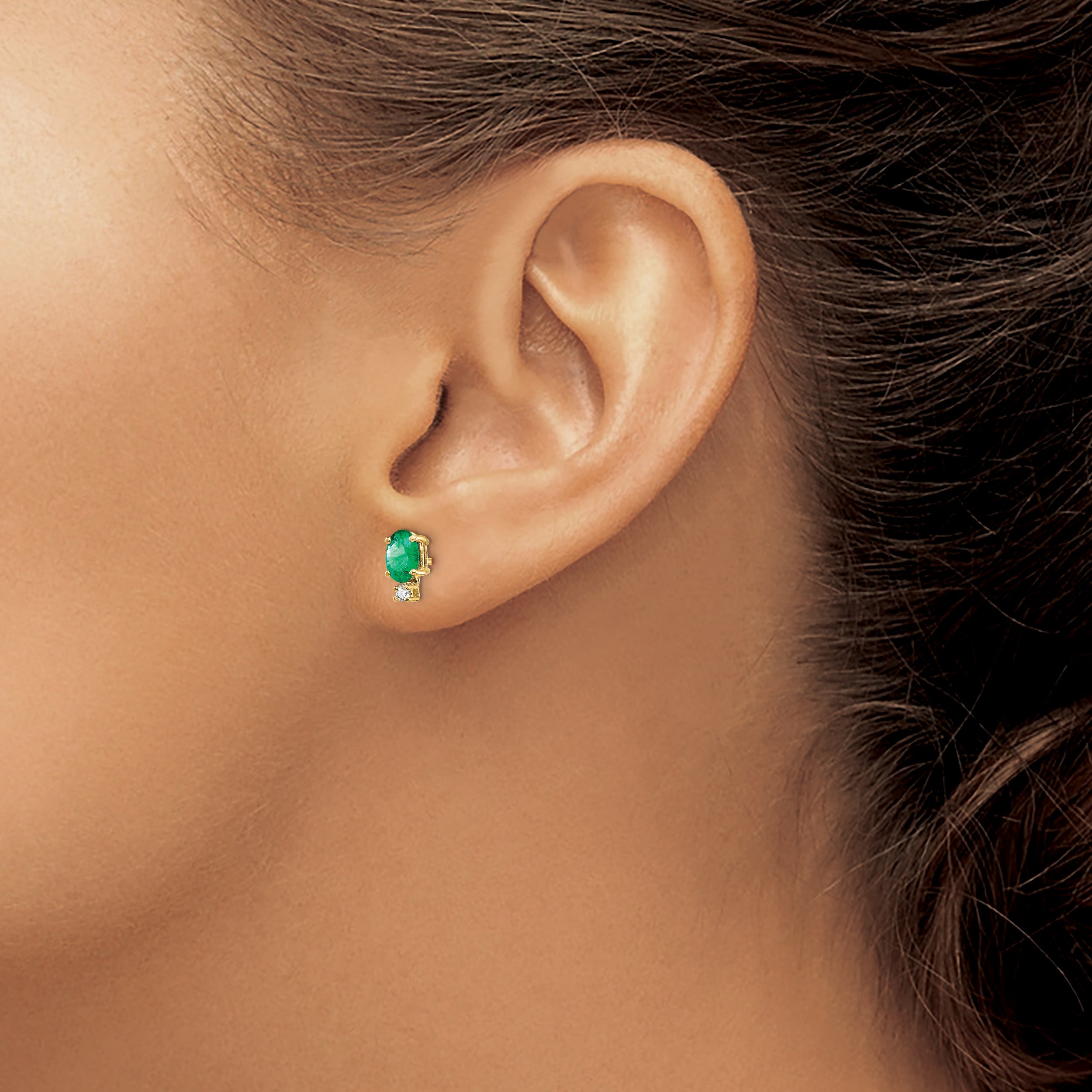 14k Emerald Diamond Post Earrings (0.71 grams)