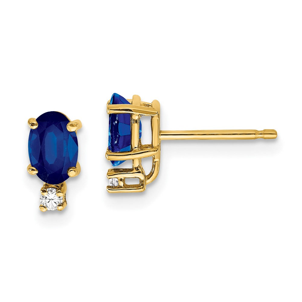 14k 6x4mm Oval Sapphire VS Diamond Earrings (0.71 grams)