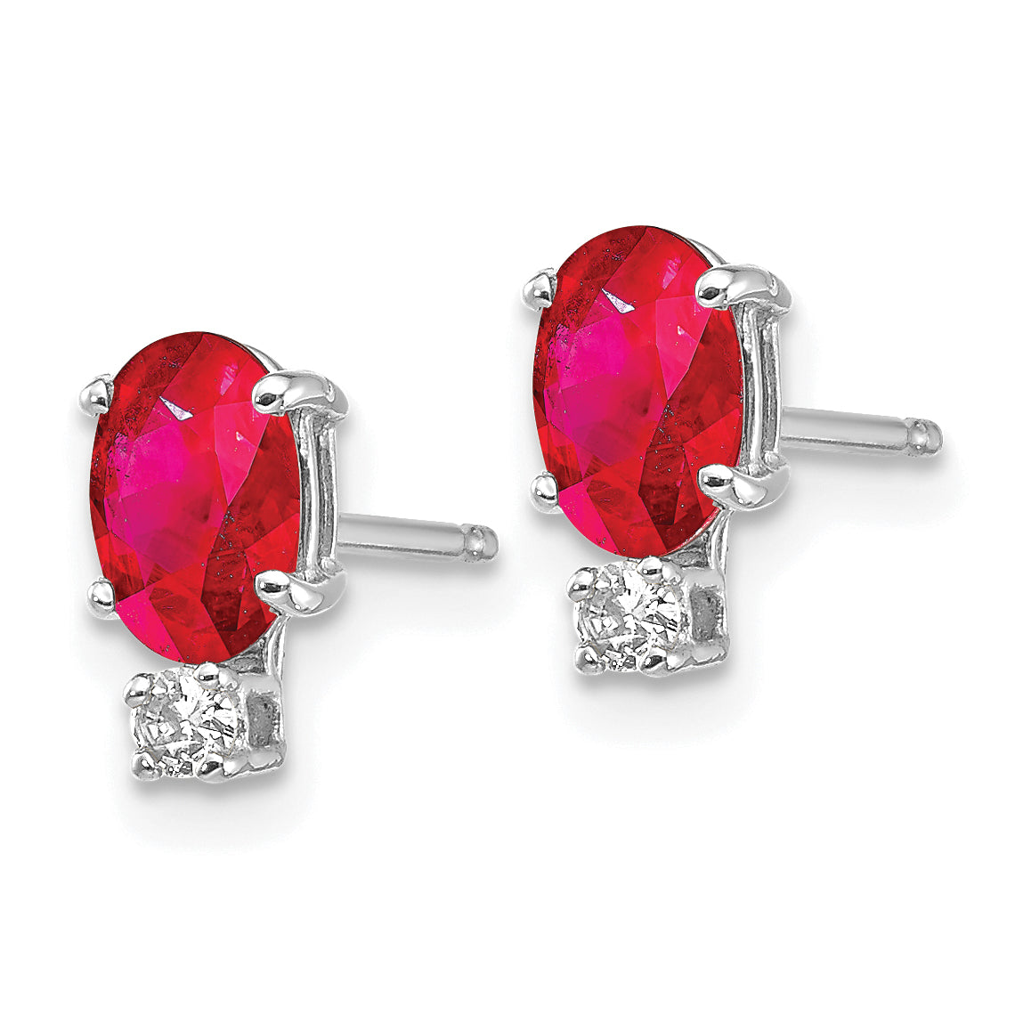14k White Gold 6x4mm Oval Ruby AA Diamond Earrings (0.69 grams)