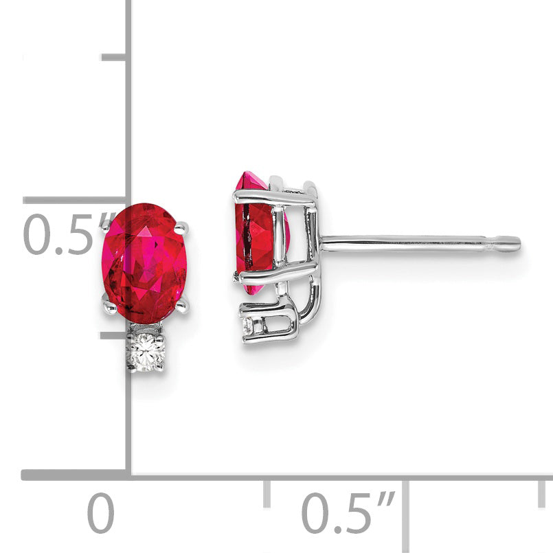 14k White Gold 6x4mm Oval Ruby AA Diamond Earrings (0.69 grams)