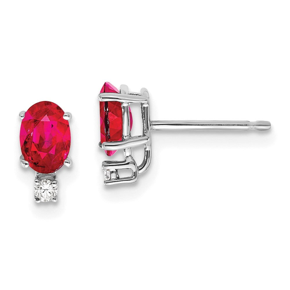 14k White Gold 6x4mm Oval Ruby AA Diamond Earrings (0.69 grams)