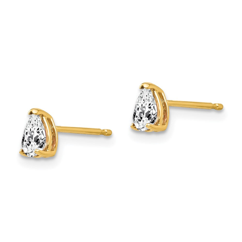 14k Yellow Gold 3 mm Pear Cubic Zirconia Earrings (0.42 grams)