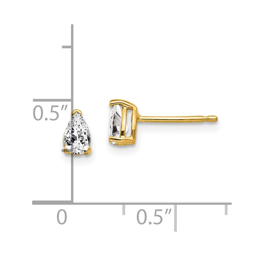 14k Yellow Gold 3 mm Pear Cubic Zirconia Earrings (0.42 grams)
