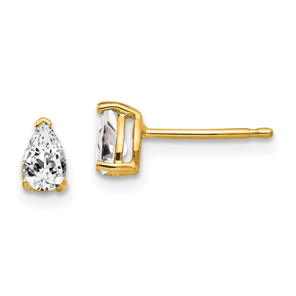 14k Yellow Gold 3 mm Pear Cubic Zirconia Earrings (0.42 grams)