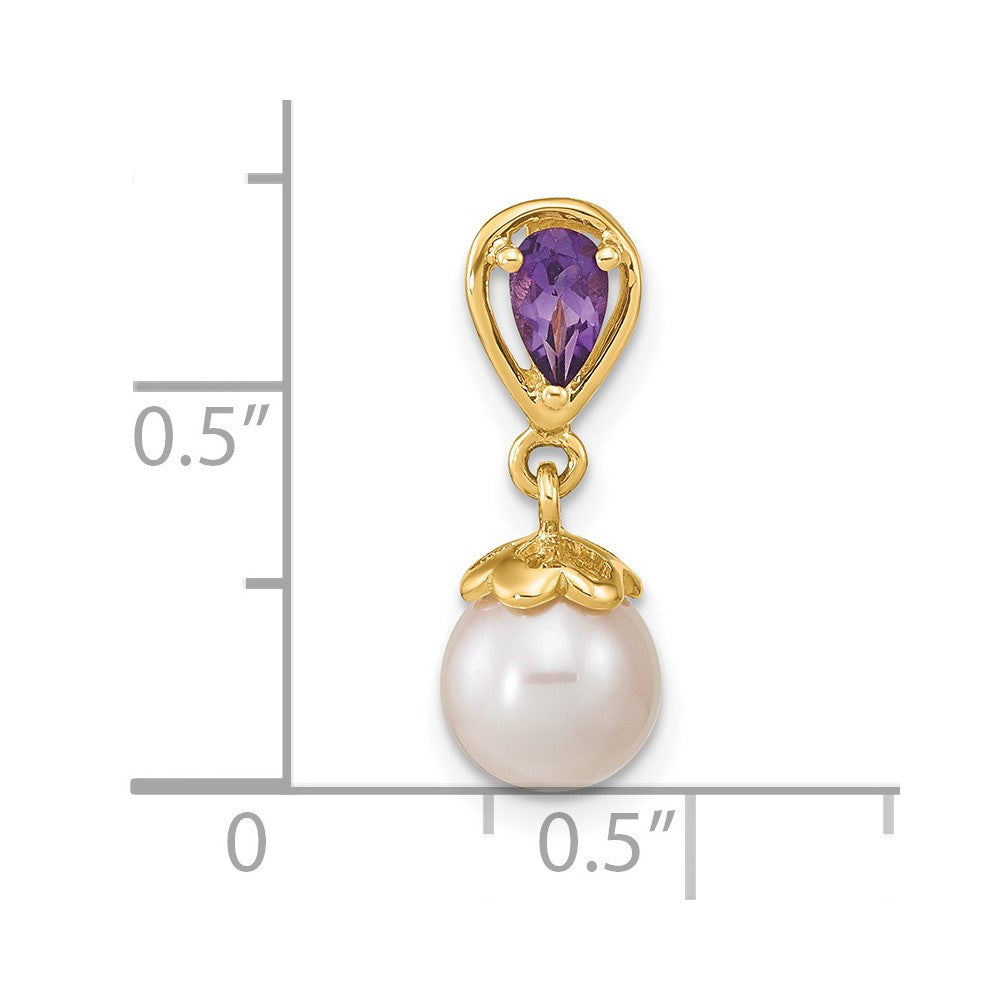 14K Gold w/ Amethyst & Freshwater Cultured Pearl Polished Chain Slide (1.15 grams)