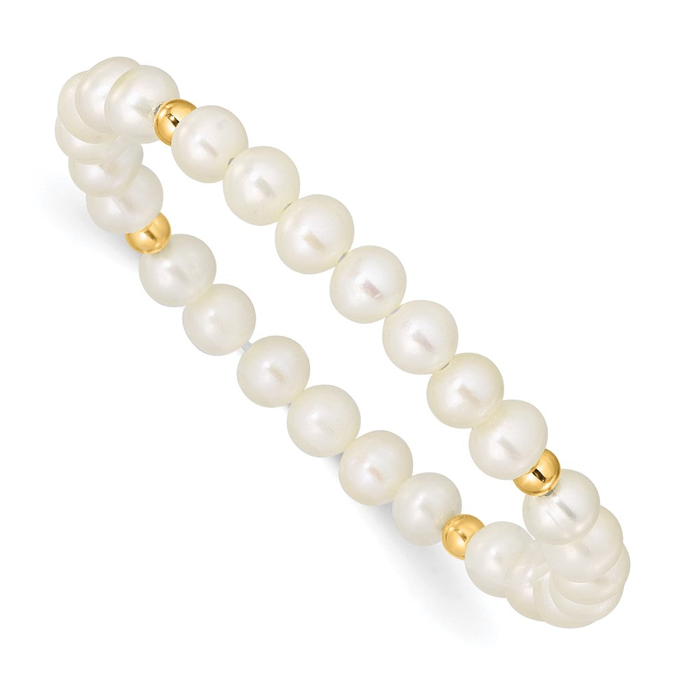 14K Madi K 4-5mm White Egg Shape FWC Pearl & Beads Stretch Bracelet (0.05 grams)
