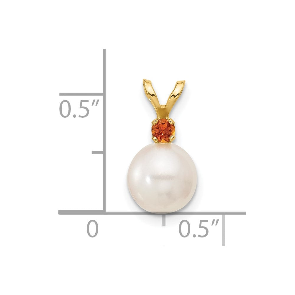 14K 7-7.5mm White Round FWC Pearl Citrine Pendants (0.72 grams)