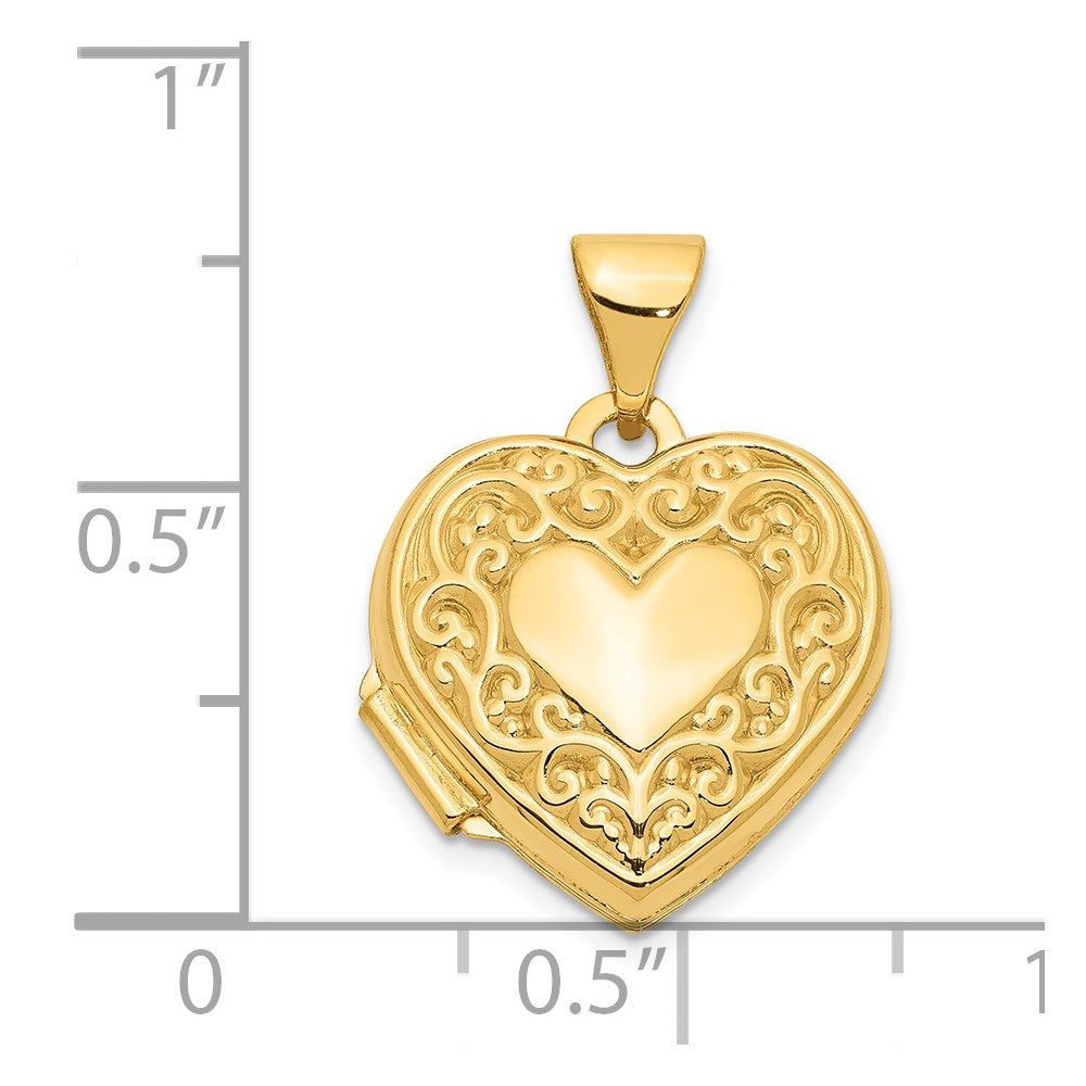 14k Yellow Gold 15.4 mm Scroll Heart Locket (0.66 grams)