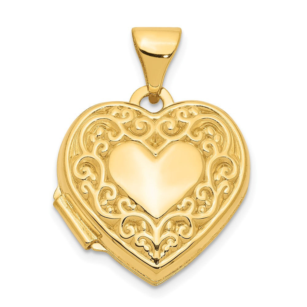 14k Yellow Gold 15.4 mm Scroll Heart Locket (0.66 grams)