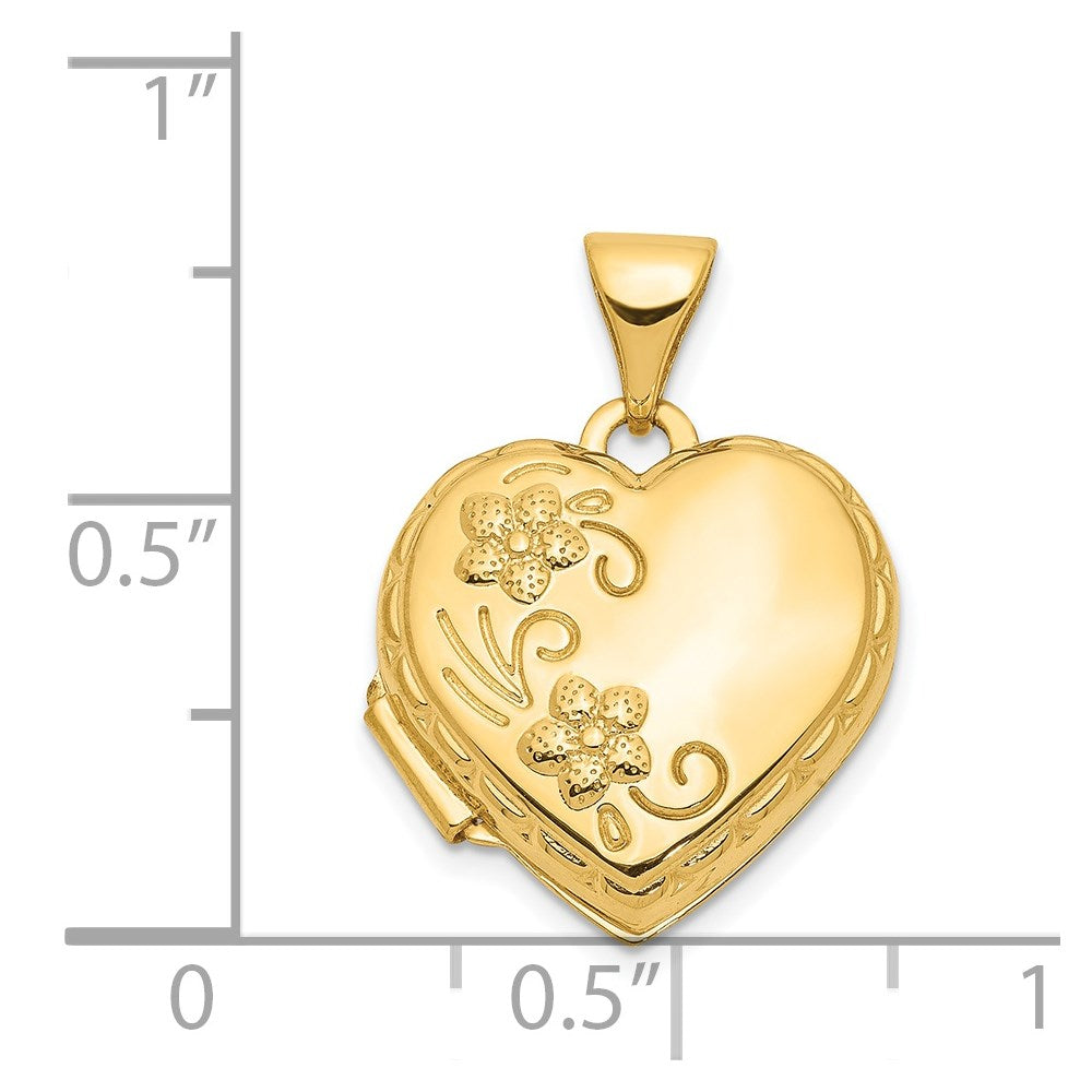 14k Yellow Gold 15.3 mm Floral Heart Locket (0.77 grams)