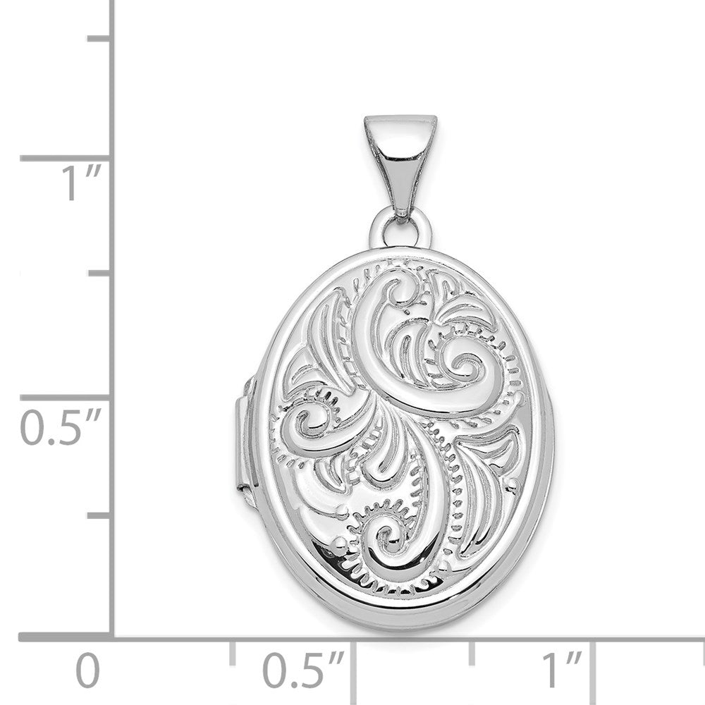 14k White Gold 17.1 mm Scroll Design Domed Oval Locket (1.52 grams)