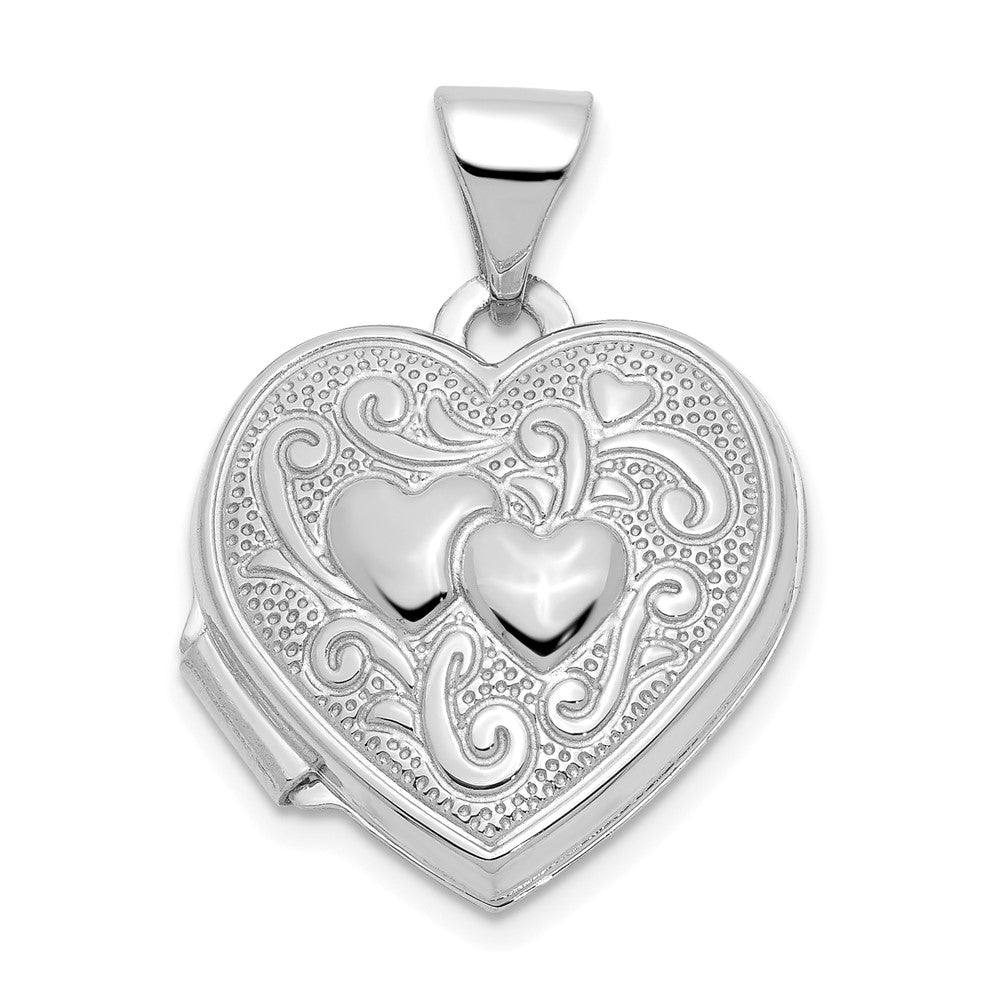 14k White Gold 15.15 mm Double Heart Locket (0.67 grams)