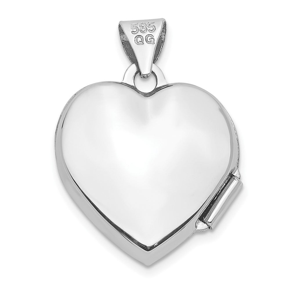 14k White Gold 15.5 mm Scroll Pattern Heart Locket (0.67 grams)