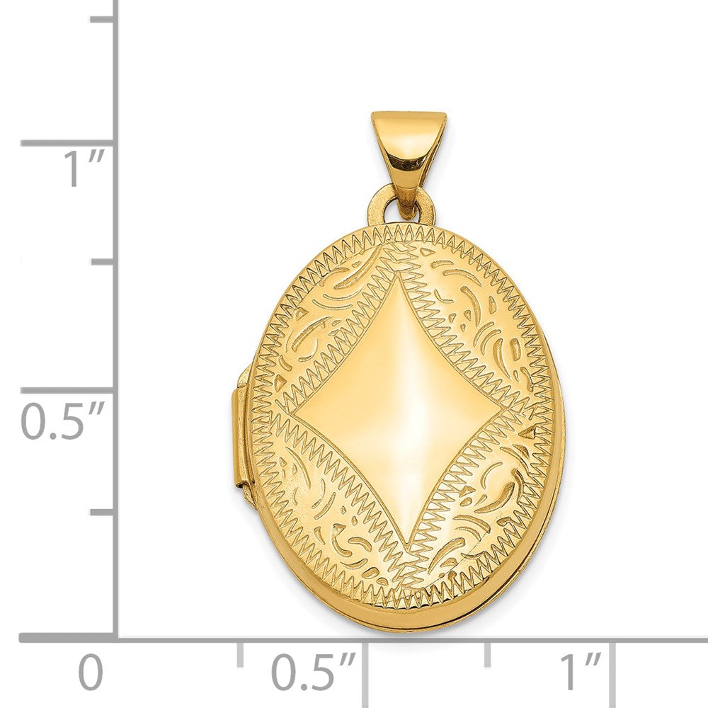 14k Yellow Gold 17 mm Diamond-shaped Design Oval Locket (1.35 grams)