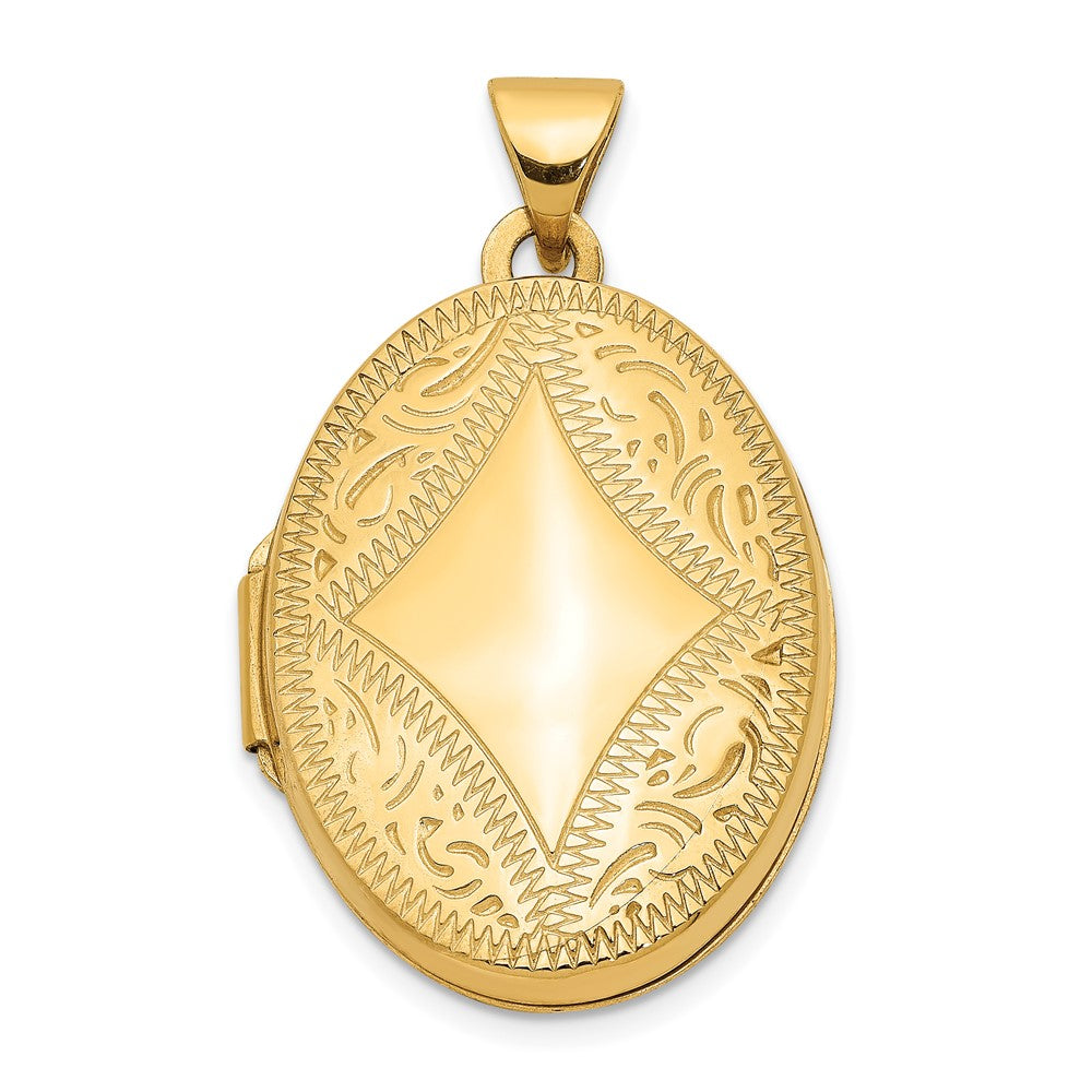 14k Yellow Gold 17 mm Diamond-shaped Design Oval Locket (1.35 grams)