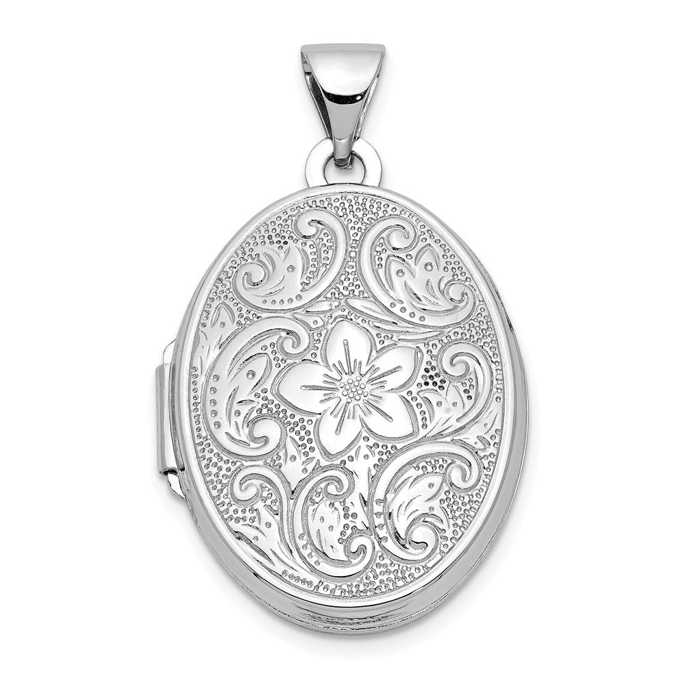 14k White Gold 17 mm Oval Floral Scroll Border Locket (1.39 grams)