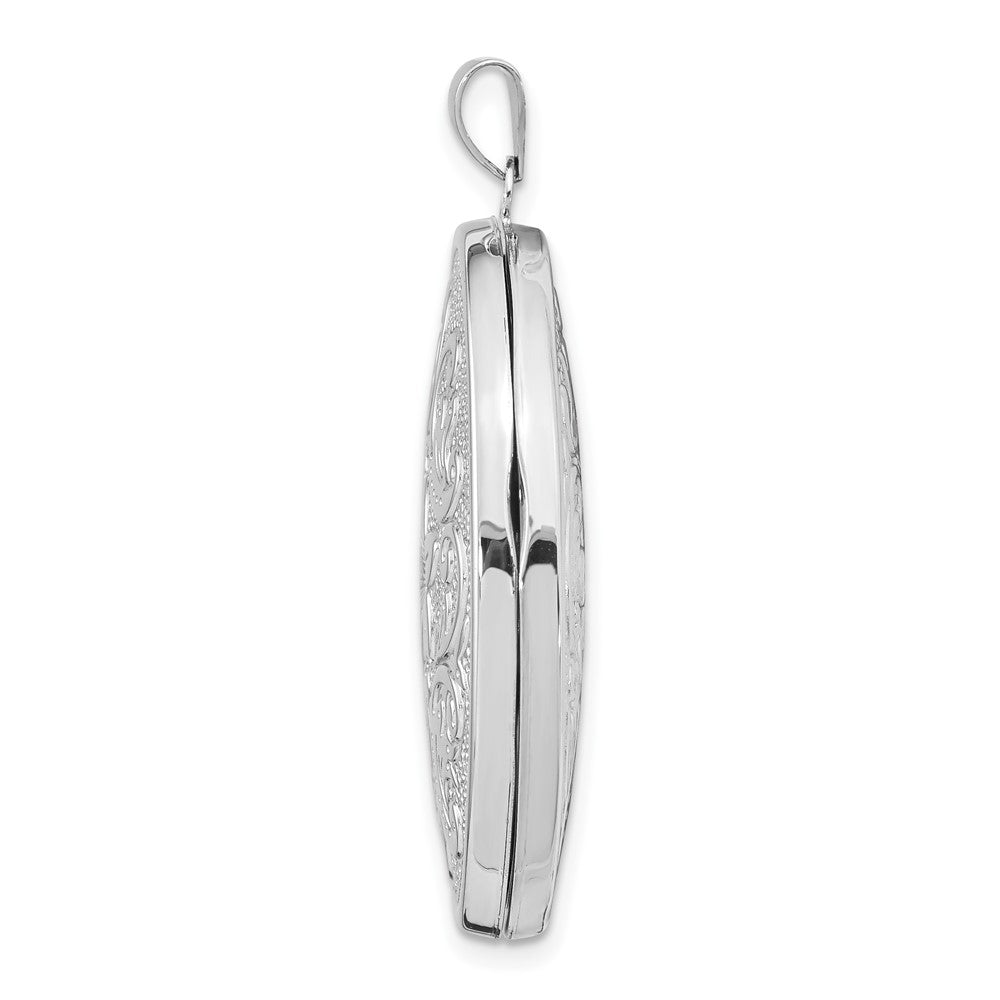 14k White Gold 24.85 mm Oval Flower With Scrolls Locket (3.13 grams)