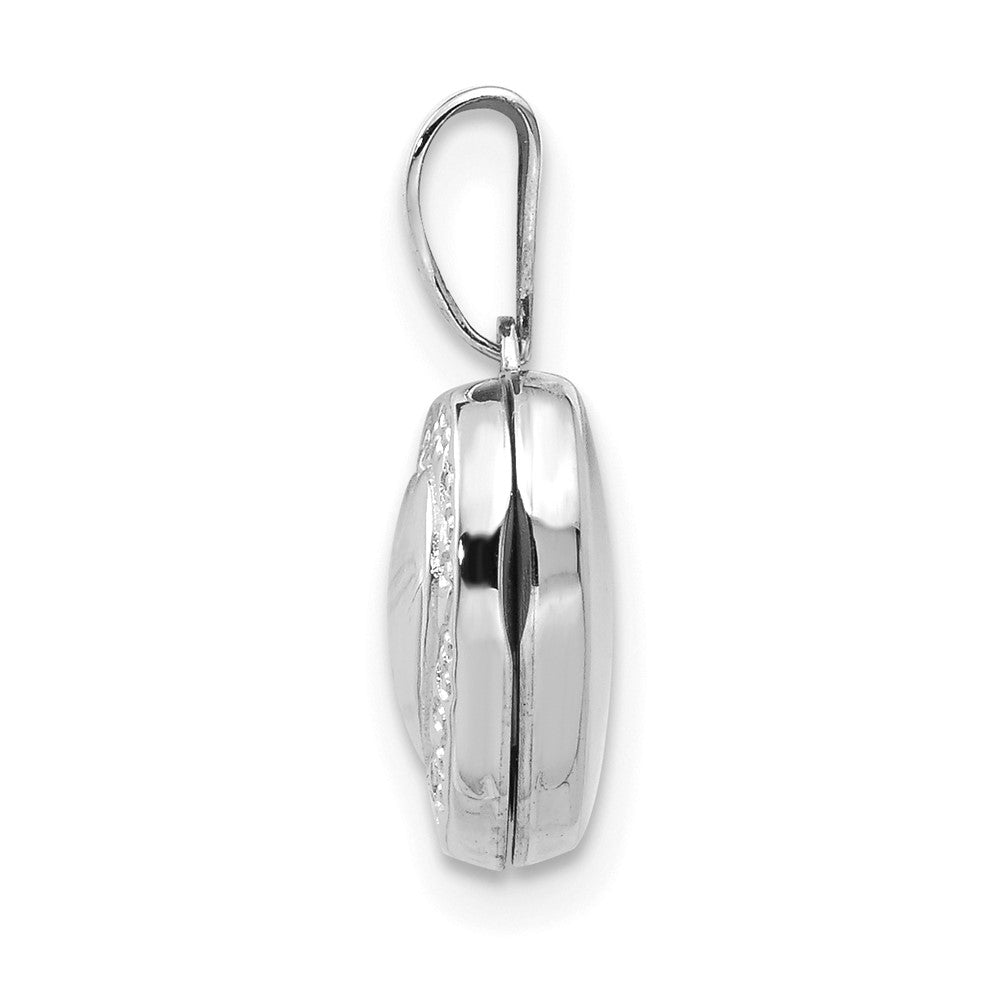 14k White Gold 10.2 mm Polished Heart-Shaped Scrolled Locket (0.32 grams)