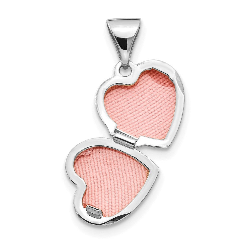 14k White Gold 10.2 mm Polished Heart-Shaped Scrolled Locket (0.32 grams)