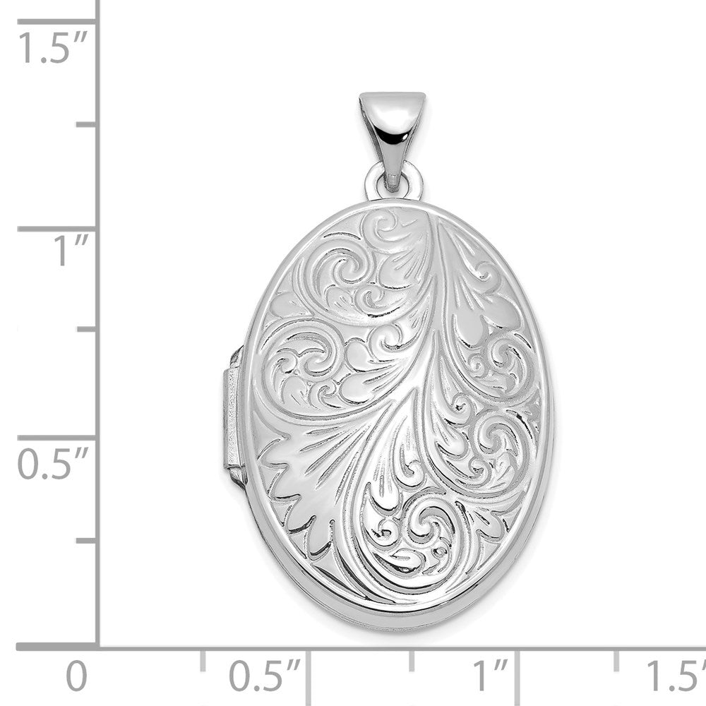 14k White Gold 19.5 mm Scroll Oval Locket (2.14 grams)