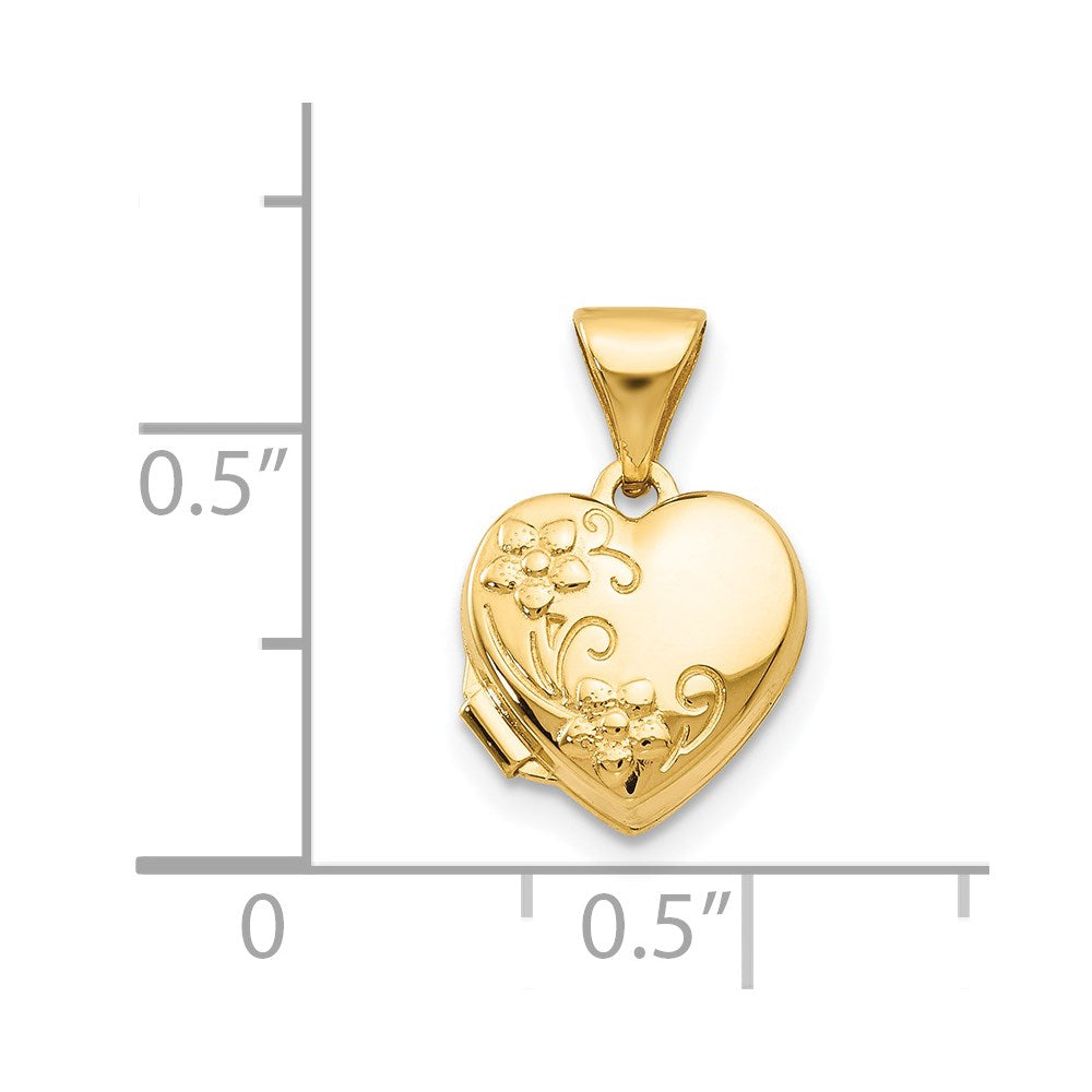 14k Yellow Gold 10.05 mm Floral Heart Locket (0.32 grams)